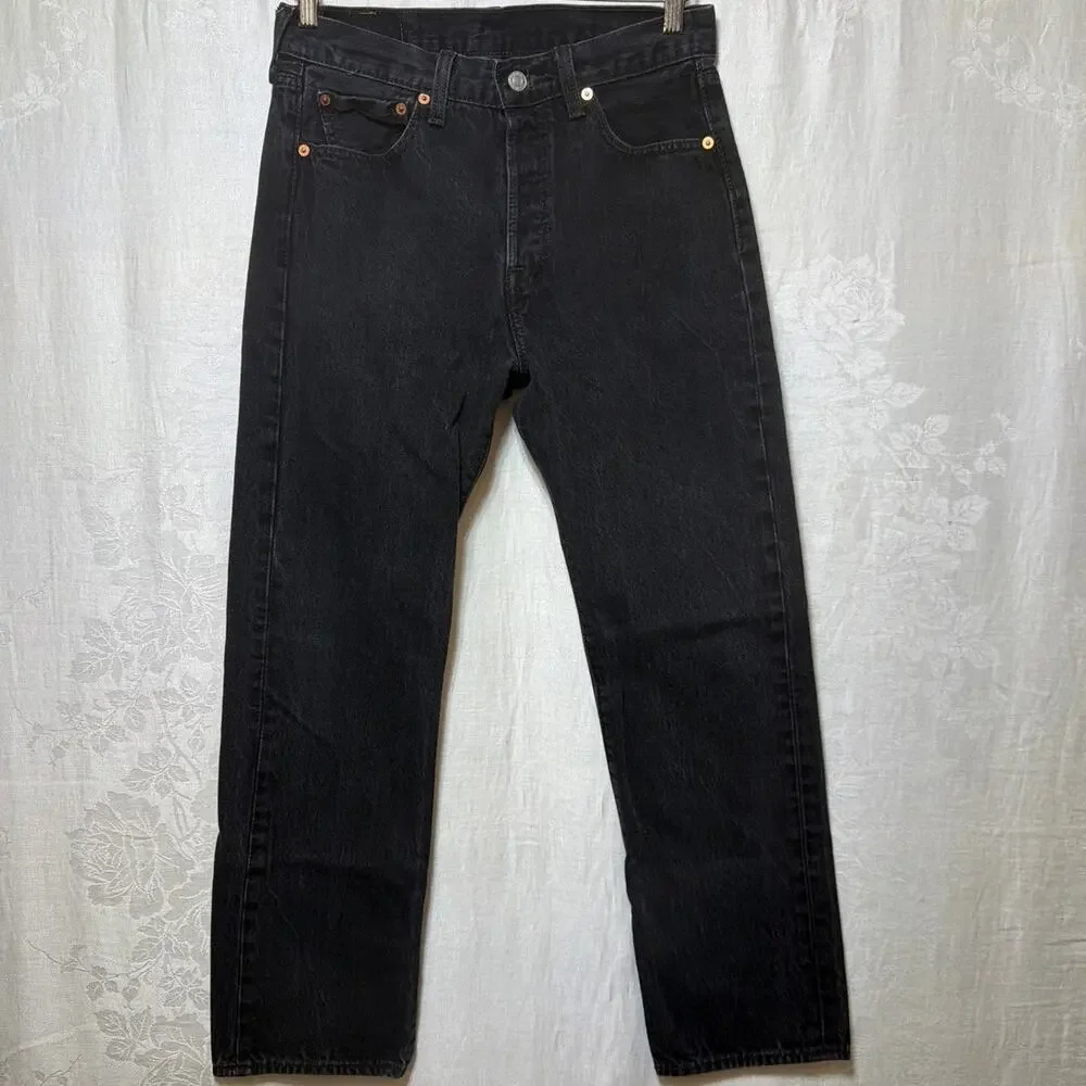 Levis 501 Jeans 30x30 Black Denim Original Fit Button Fly Straight Leg Mid Rise